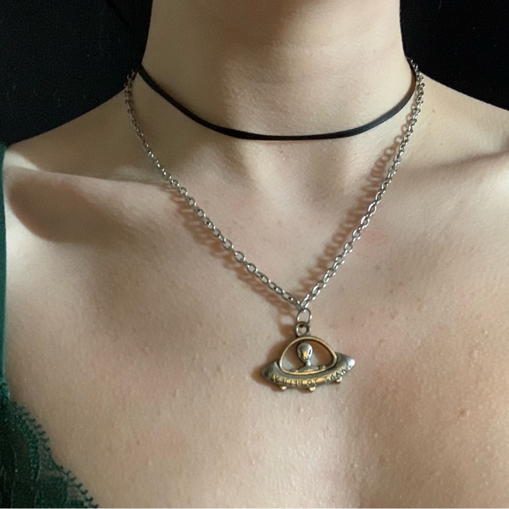 Sterling Silver Alien UFO Necklace